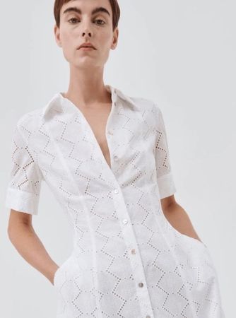 Marella Kurzarm Kleid lang mit St. Galler Spitze weiss Gr 40