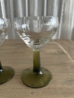 5er Set Vintage Likörgläser mit grünem Stiel, Top!