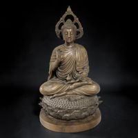 Feine Gandhara Bronze Buddha Skulptur 43 cm große Figur alt
