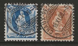 1908 : Stehende Helvetia Nr. 95B + 100B : KP 155.--
