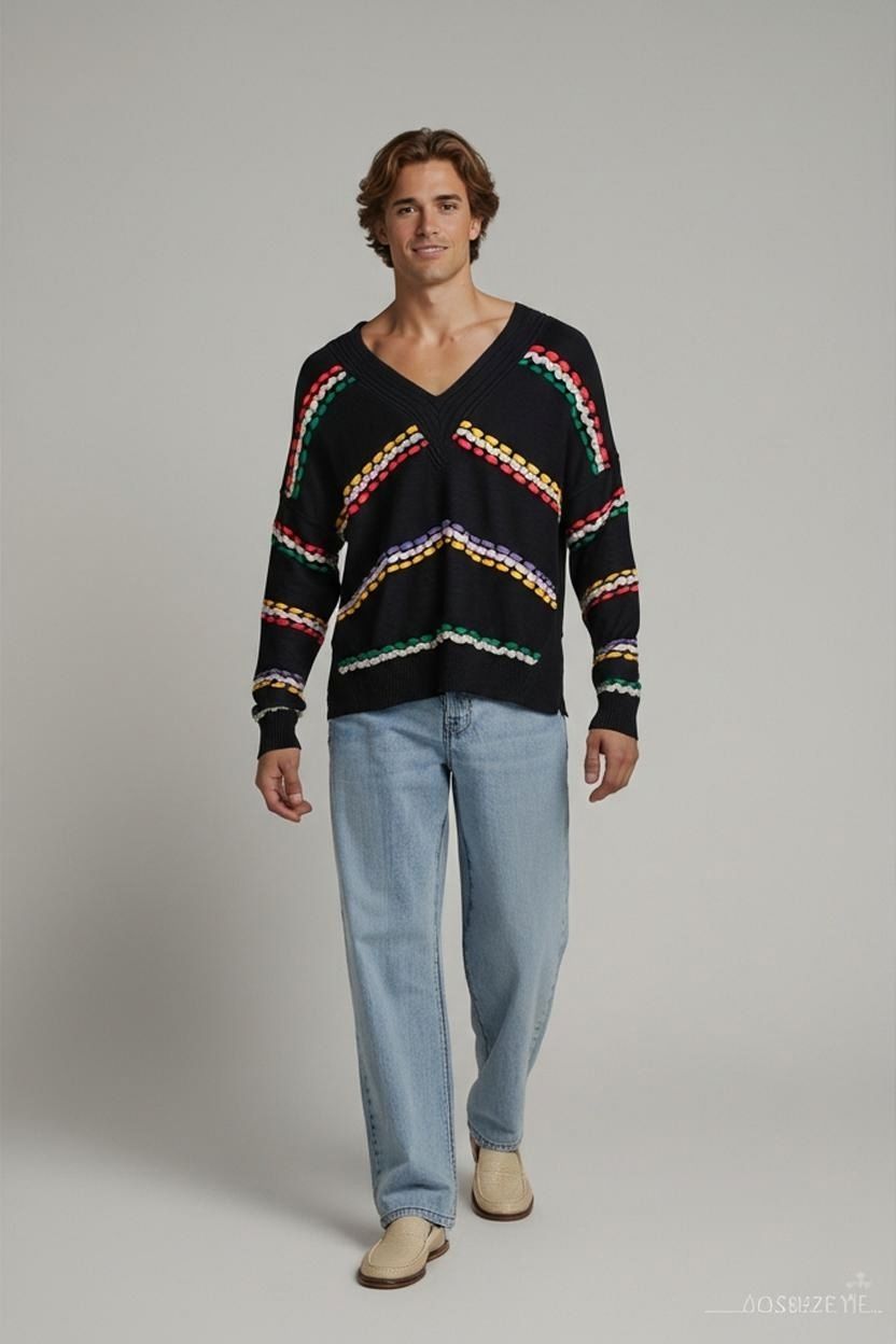 Carlo Colucci Maglioni & Felpe: Carlo Colucci Schwarzer Pullover mit buntem Muster - Größe – Usato da Zug venduto da vinokilo