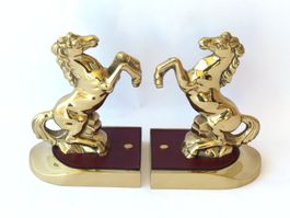 Paar Vintage Buchstützen steigende Pferde aus Messing