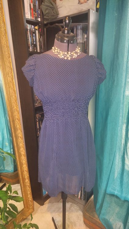 Robe Bleue à Pois S L Fashions - Taille 10, Occasion Très Bon état, Style Vintage Rétro