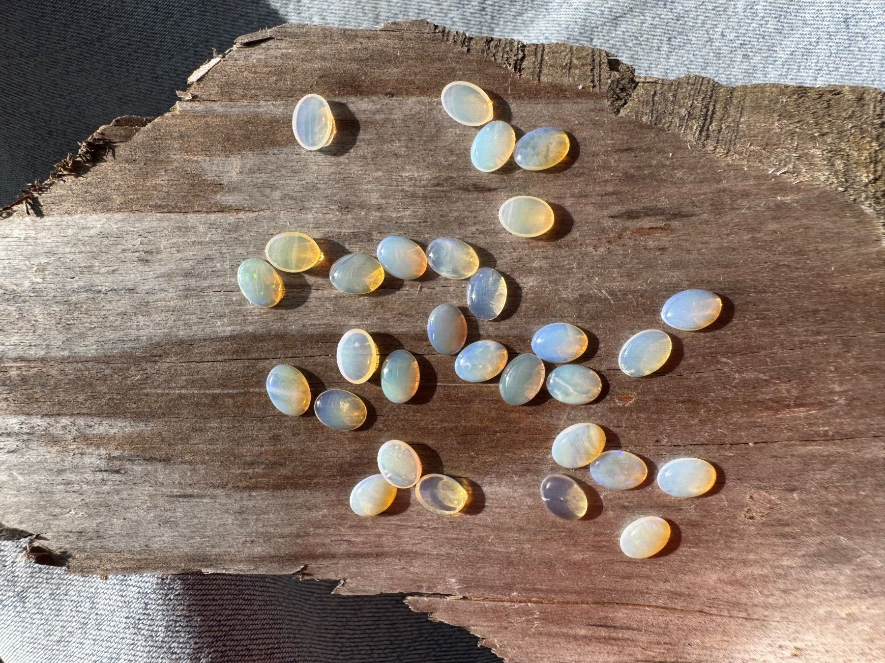 Fossili: 30 Stk  Cabochons Opal echt winzig neu   oval 5x7mm  solid – Nuovo e nell'imballaggio originale da Leuggern venduto da gemshow 5