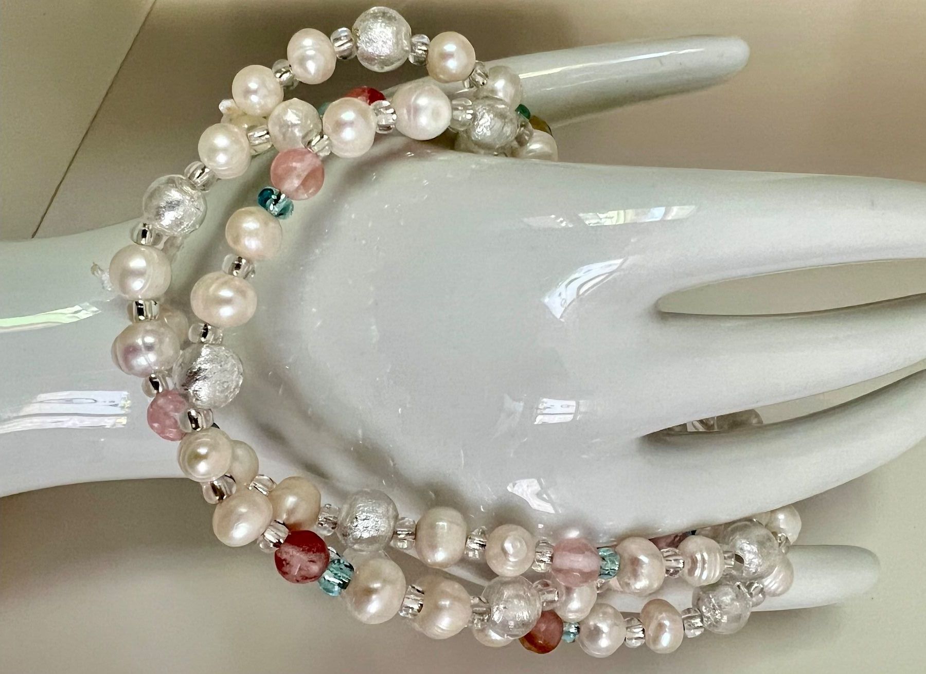 Ketten: Handgefertigte Perlen-Longkette Süsswasserperlen+ Edelsteine – Neu (gemäss Beschreibung) aus Ruswil von artbyhand 3