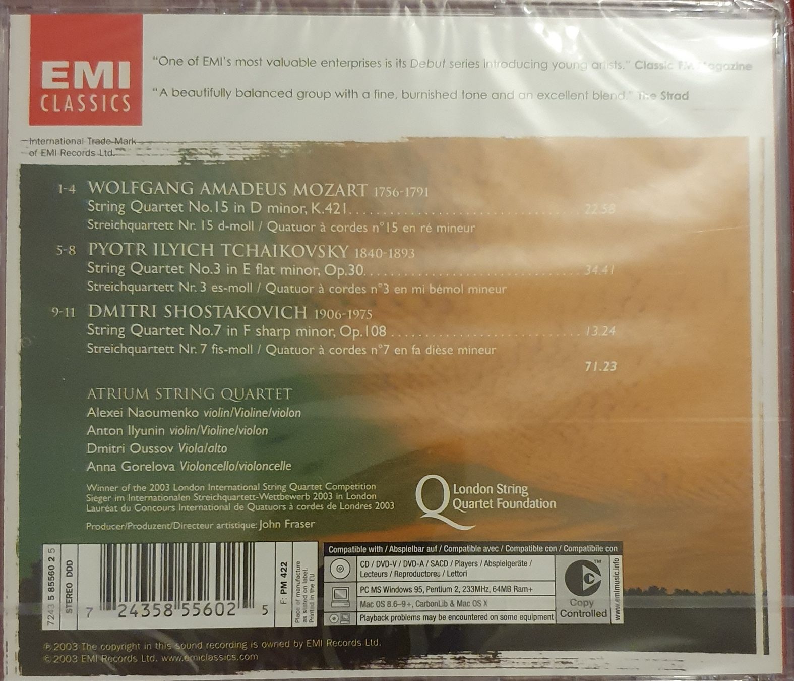 CD: Atrium String Quartet - Mozart/Tchaikovsky/Shostakovich – Nuovo e nell'imballaggio originale da Zürich venduto da Philotimo 1
