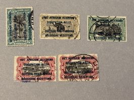 Briefmarken Besetzung Belgien Ostafrika Konvolut 5 Stueck