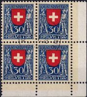 1924, Pro Juventute Nr. J32, Viererblock mit Zentrumstempel.