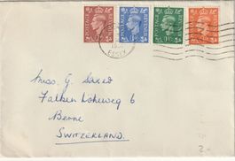 1951, 4 Farben Buntfrankatur auf Bedarfsbrief in die Schweiz