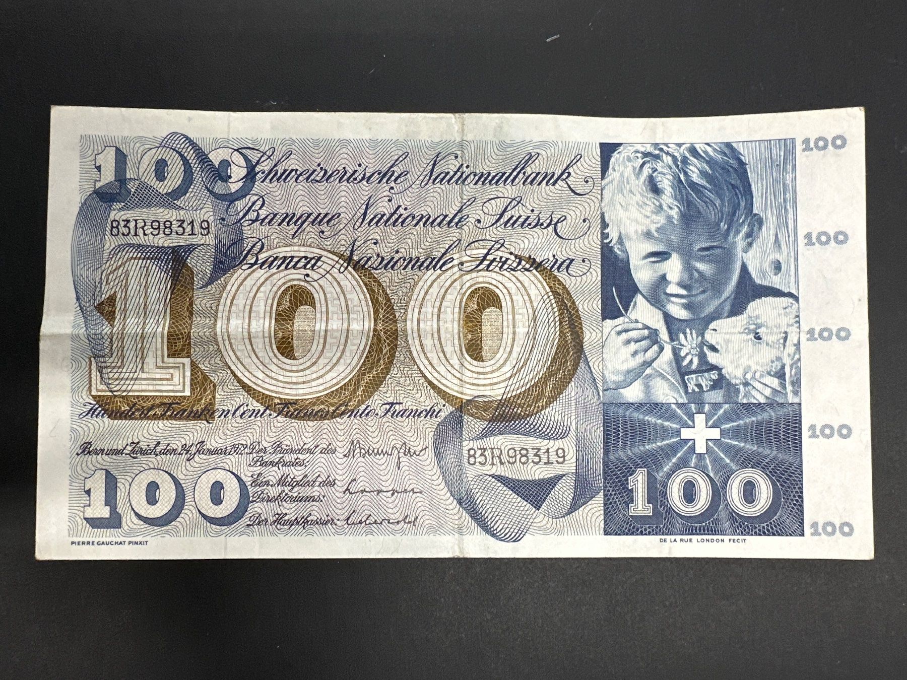 Banconote: 100 Fr.-Note Schweiz 1972 – Usato da Herisau venduto da herau