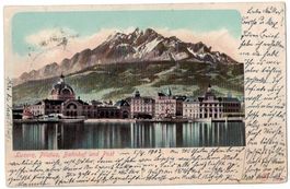 Luzern, Pilatus, Bahnhof und Post, gelaufen 1903