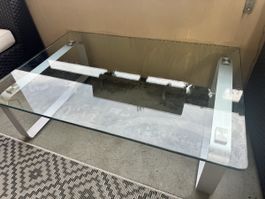 Designer Glastisch mit Edelstahlbeinen 120 L× 80 cm B– 35 H