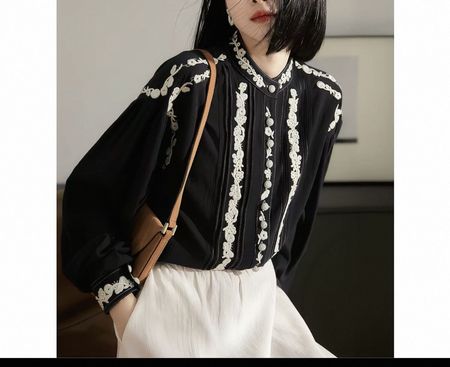 new with tag Black Embroidered cotton Blouse Hongkong brand