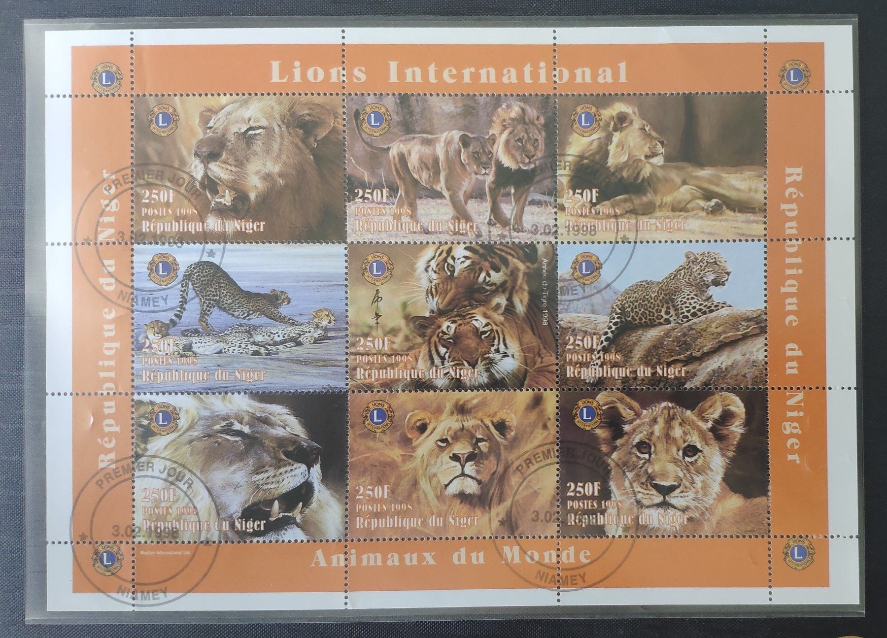 Tutti i francobolli: Block / Lions Leuen etc. / Niger 3.2.1998 / – Usato da Volketswil venduto da Spacepanda