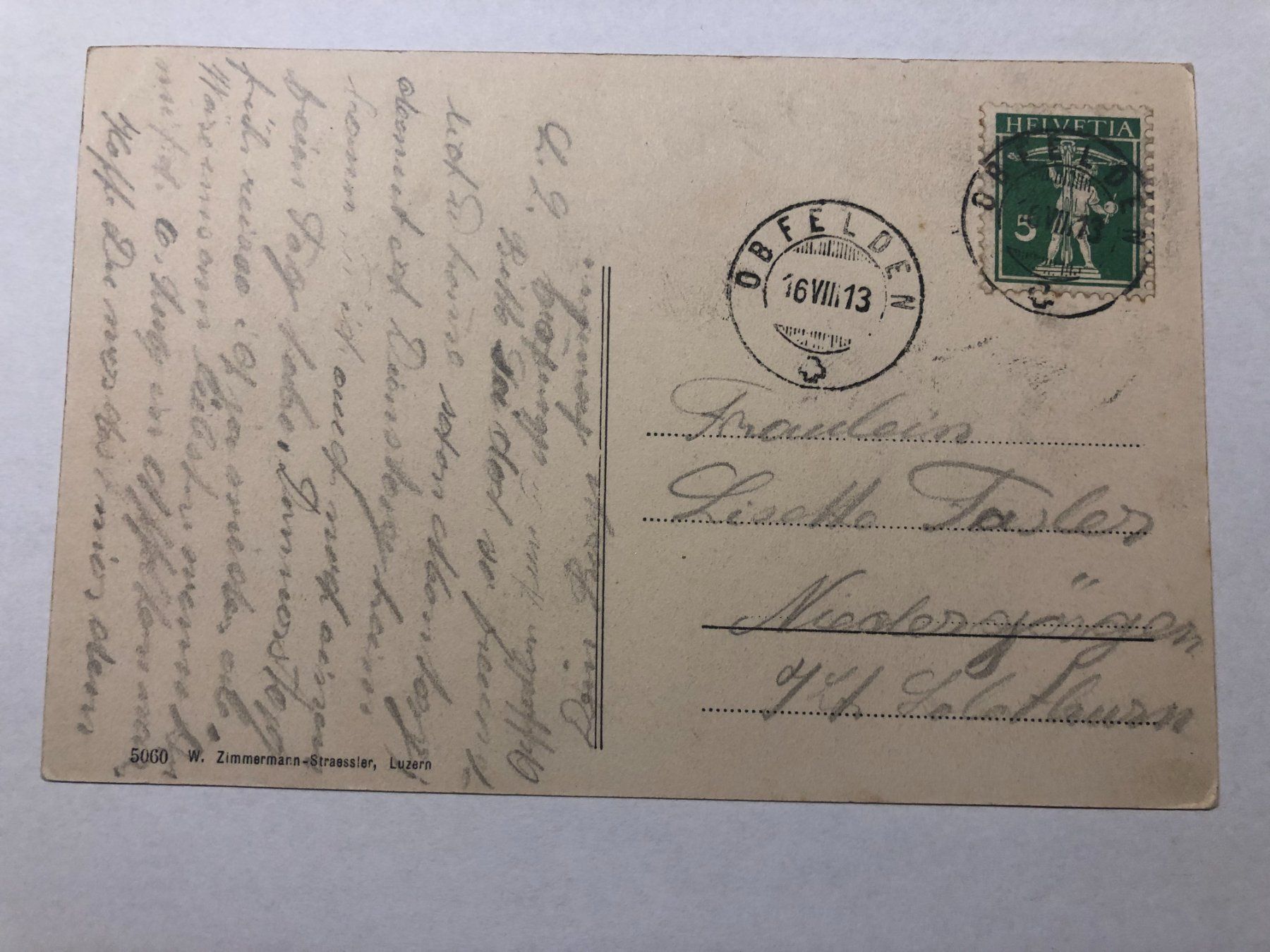 Cartoline postali: Obfelden Kirche mit Stempel 16.VIII.13 – Usato da Pfäffikon ZH venduto da Waltoversand 1
