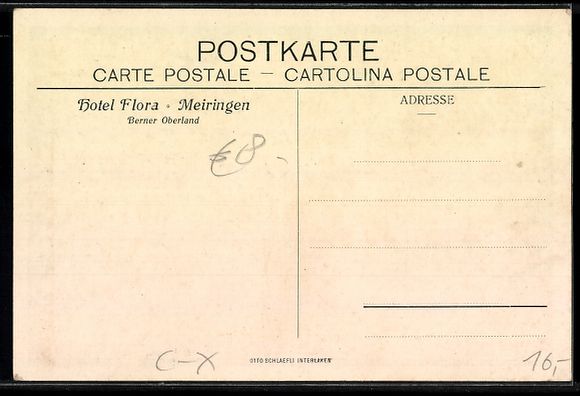 Cartoline postali: sign. Otto Schlaefli: Interlaken, Hotel  – Usato da Berlin venduto da bartko-reher 1