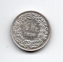 (796) Schweiz, ½ Franken 1894, Prooflike, stgl