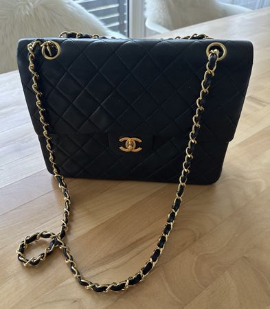 Schwarze Vintage Channel-Classic Double Flap Tasche