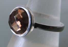 Silber 925 Fingerring mit facettiertem Rauchquarz Gr. 56
