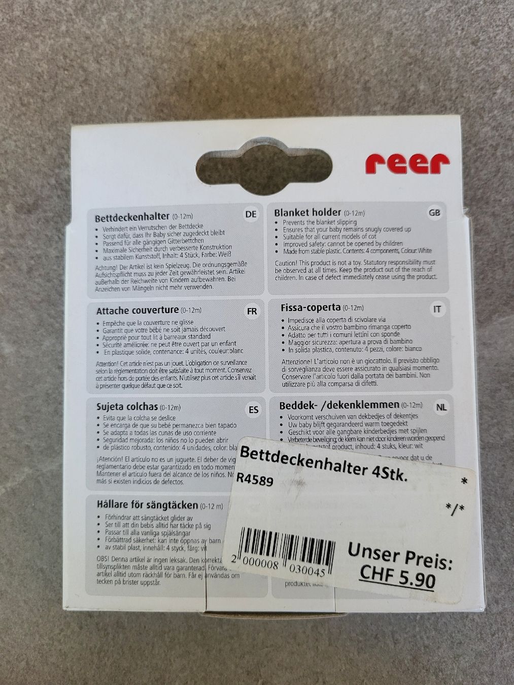 Reer Supporti a parete: Reer Bettdeckenhalter 4 Stk. – Nuovo e nell'imballaggio originale da Oberwangen TG venduto da Murmel82 1