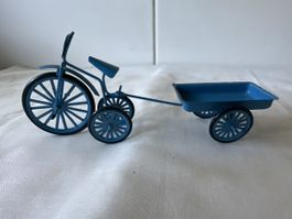 Deko Velo mit Anhänger, blau, Metall, neuwertig, Vintage!