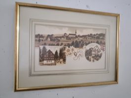 Bild "Gruss aus Sattel" mit Goldrahmen. Schön