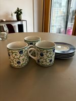 Geschirr-Set blau-grün, Teller und Teeassen, neuwertig