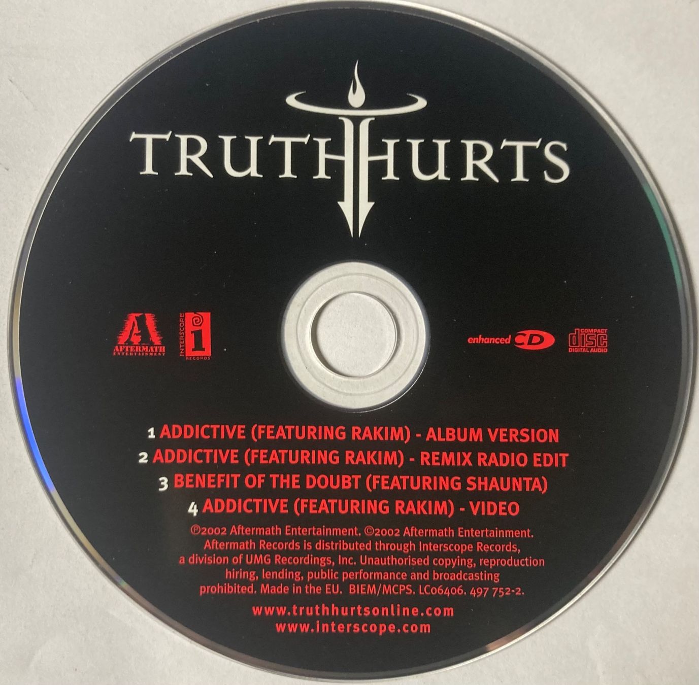 CD: TRUTH HURTS FEATURING RAKIM - ADDICTIVE – Usato da Poliez-Pittet venduto da Newtown-Records 1