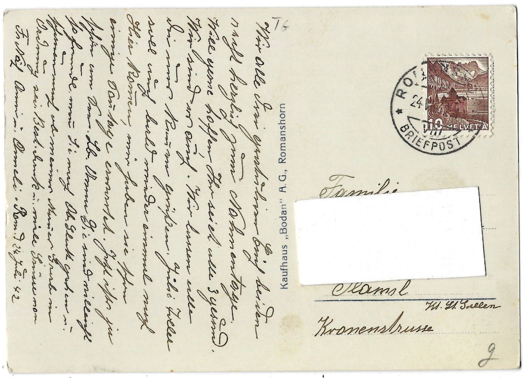 Cartoline postali: Romanshorn,  Alleestrasse – Usato da Bütschwil venduto da Jackson1A 1