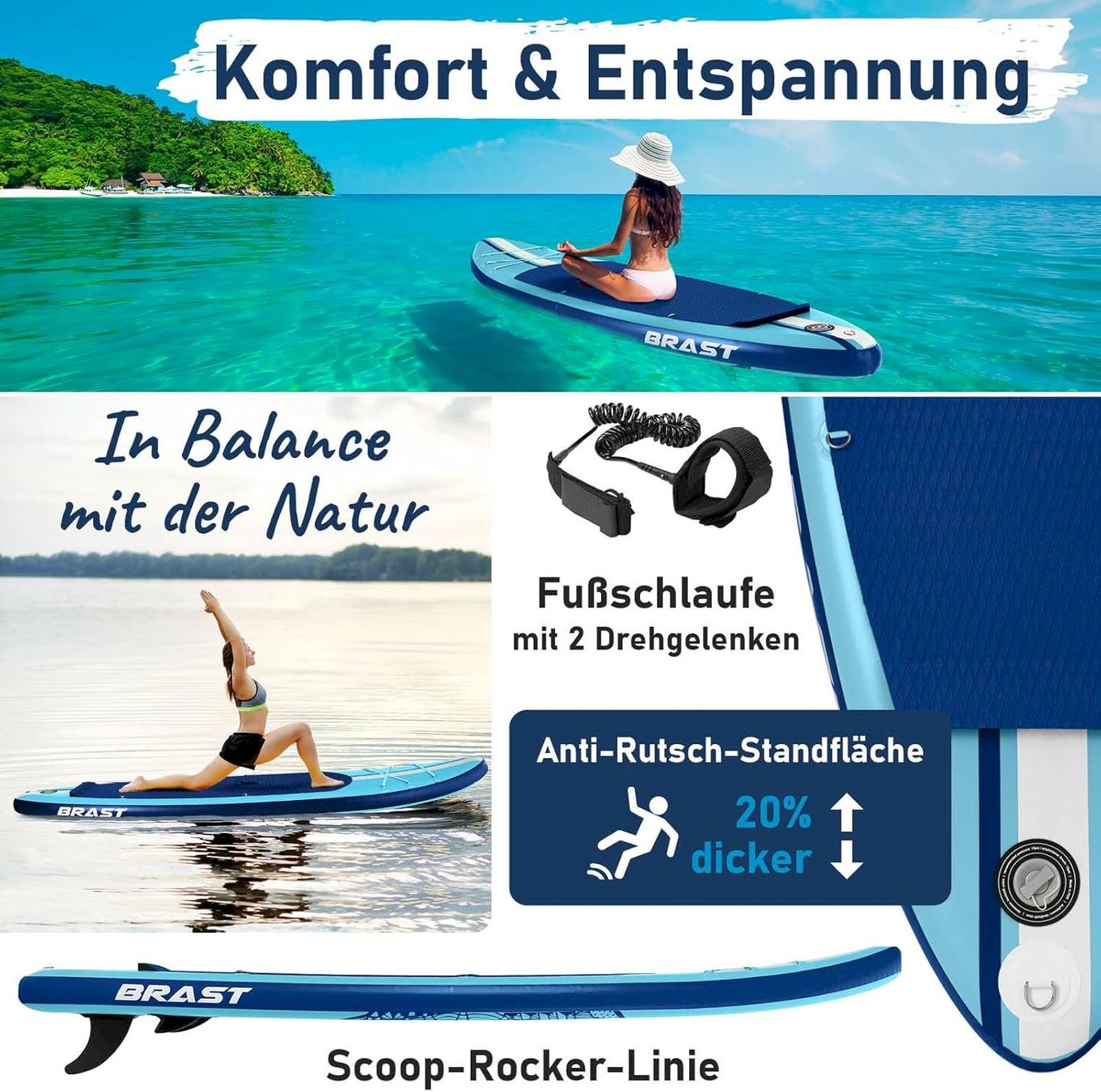 Surf: BRAST SHARK 320 SUP Board max 200kg blau – Neuf avec emballage d'origine à Bottighofen par zaap 5