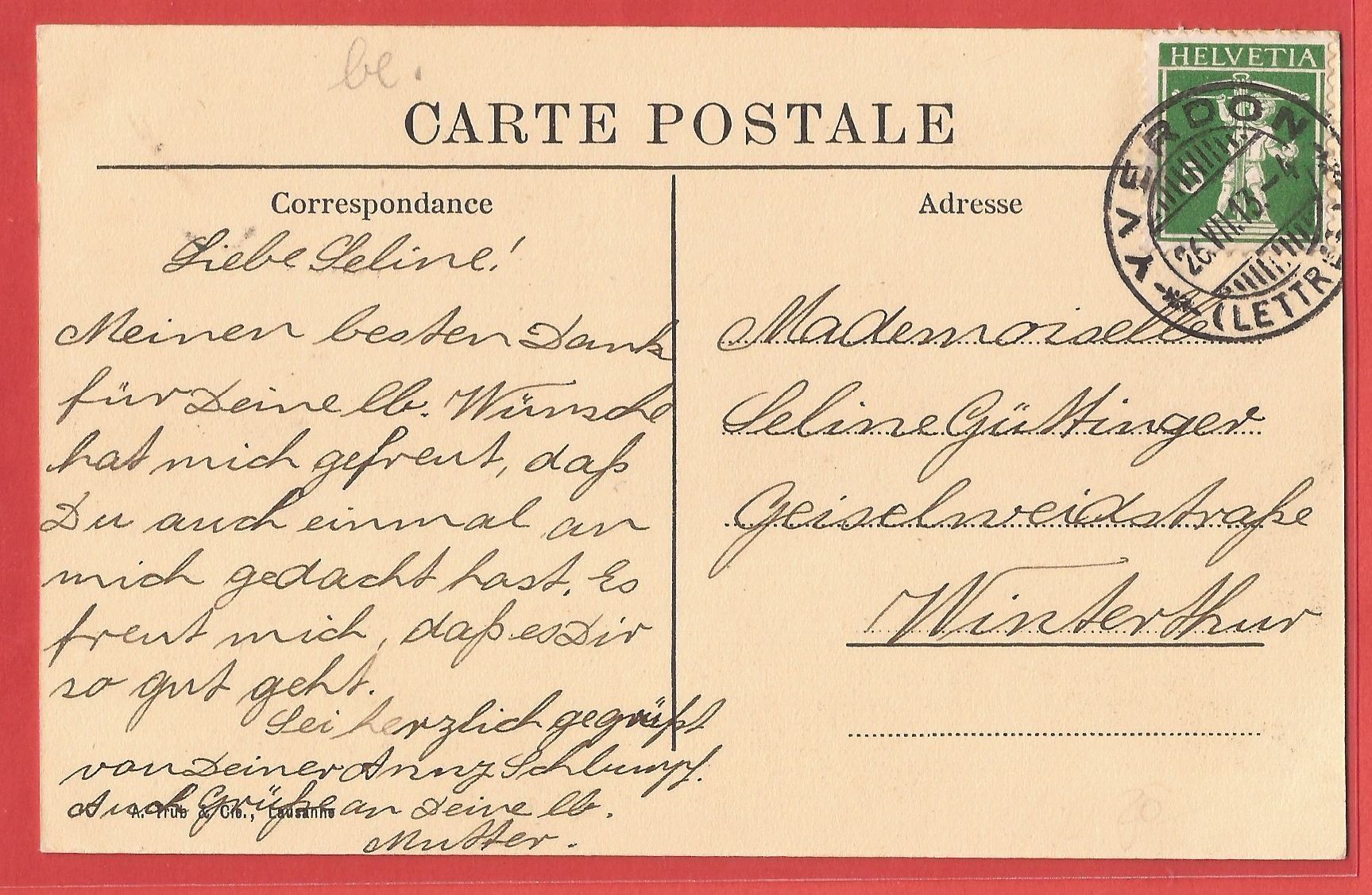 Cartoline postali: Yverdon - Les Charmettes - 1913 – Usato da Fislisbach venduto da Porano 1