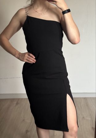 Neues elegantes, schwarzes Kleid M  mit silbernem Detai