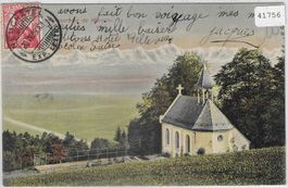 Alpenpanorama von Magglingen und Kapelle - Litho
