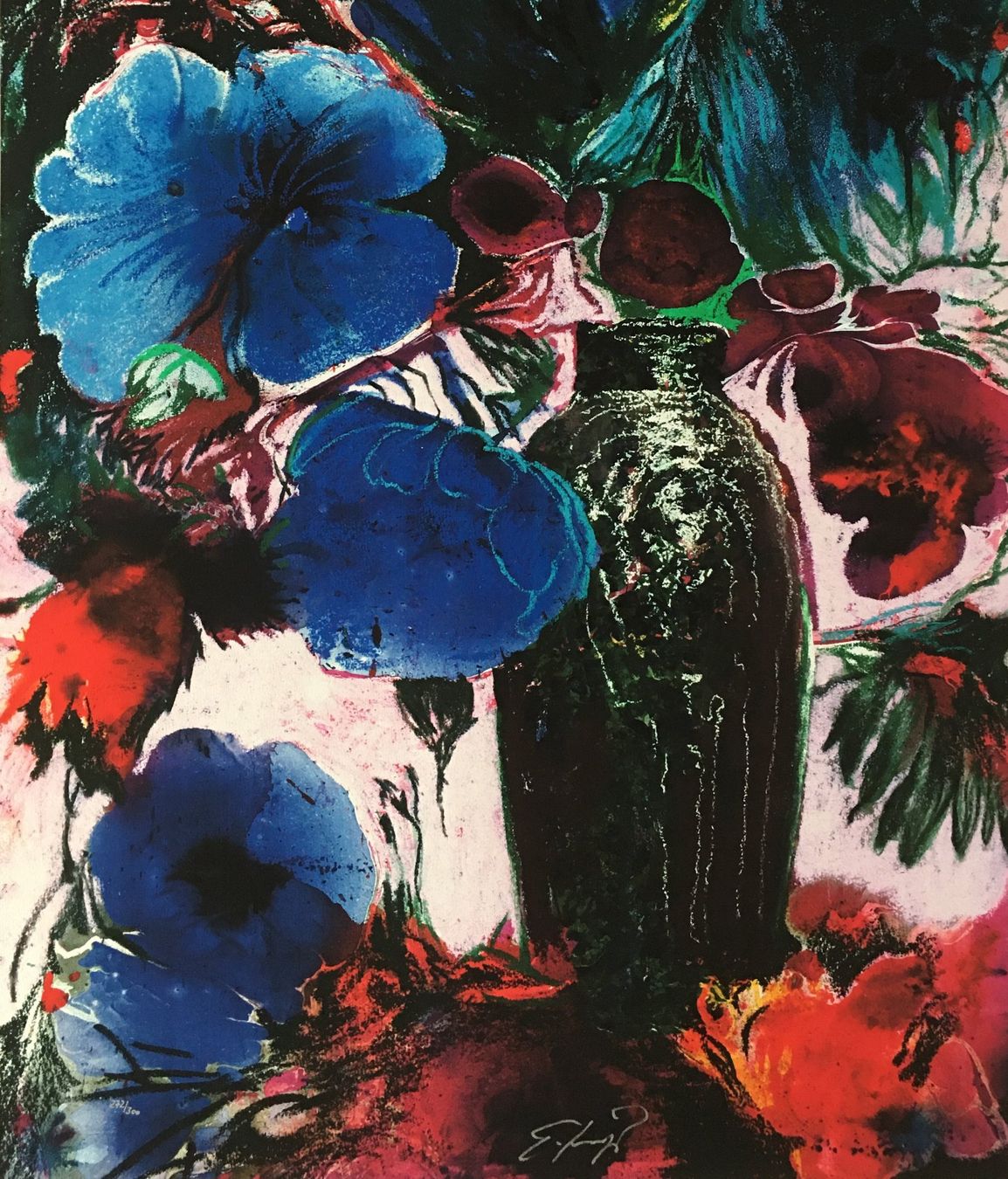 Grafiken & Lithographien: Ernst Fuchs    "Große blaue Blüten"    handsigniert  GICLEE – Gebraucht aus Nennigkofen von Sommersonnen 2