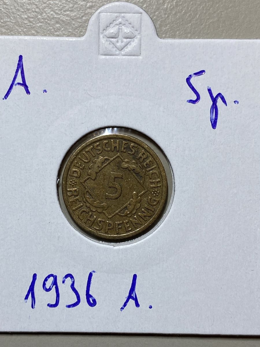 Tutti le monete: Allemagne - 5 Pfennig - 1936 A – Usato da Payerne venduto da Mike1682