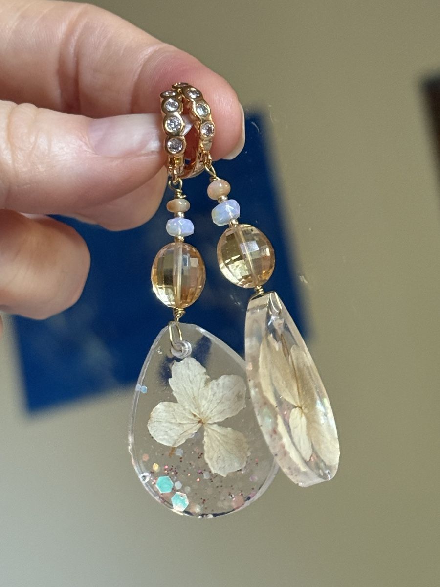 Ohrringe & -stecker: Echte Blumen Acrylharz, Opal, Citrin Ohrringe NEU – Neu und originalverpackt aus Basel von Chili007 5