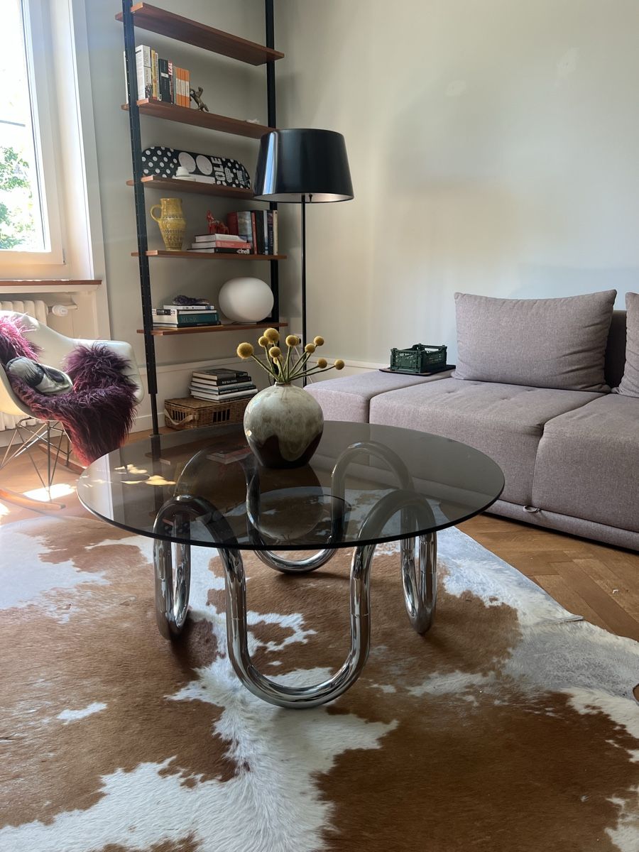 Tavoli: Vintage Coffee Table Glass and Chrome Round – Usato da Schaffhausen venduto da vandemonian 1