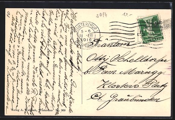 Cartoline postali: Winterthur, Kochschule am Bahnübergang – Usato da Berlin venduto da bartko-reher 1