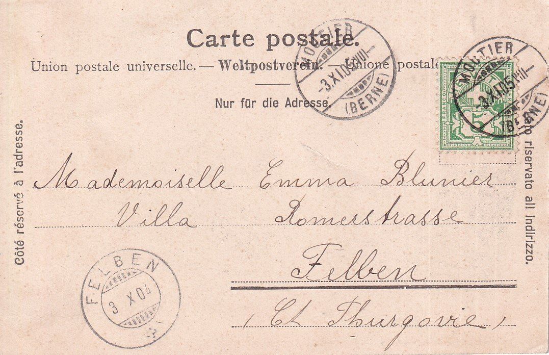 Cartoline postali: Moutier   JU         en 1905 – Usato da Brig venduto da Valcards54 1