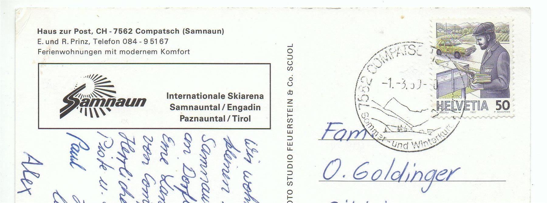 Cartoline postali: COMPATSCH SAMNAUN Haus zur Post – Usato da Jona venduto da philajona 1