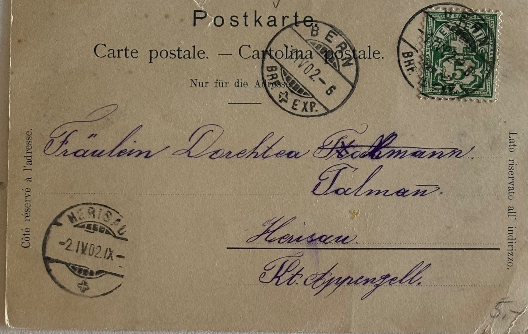 Cartoline postali: Bern, Bärengraben, Bären, 1902 – Usato da Frauenfeld venduto da Merk52 1
