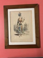 Lithografie Damen Mode Le Volapük, Antik, eingerahmt, Glas.
