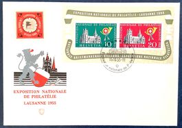 1955 - W35 LAUSANNE-Block auf Blanko Brief - mit Vignette