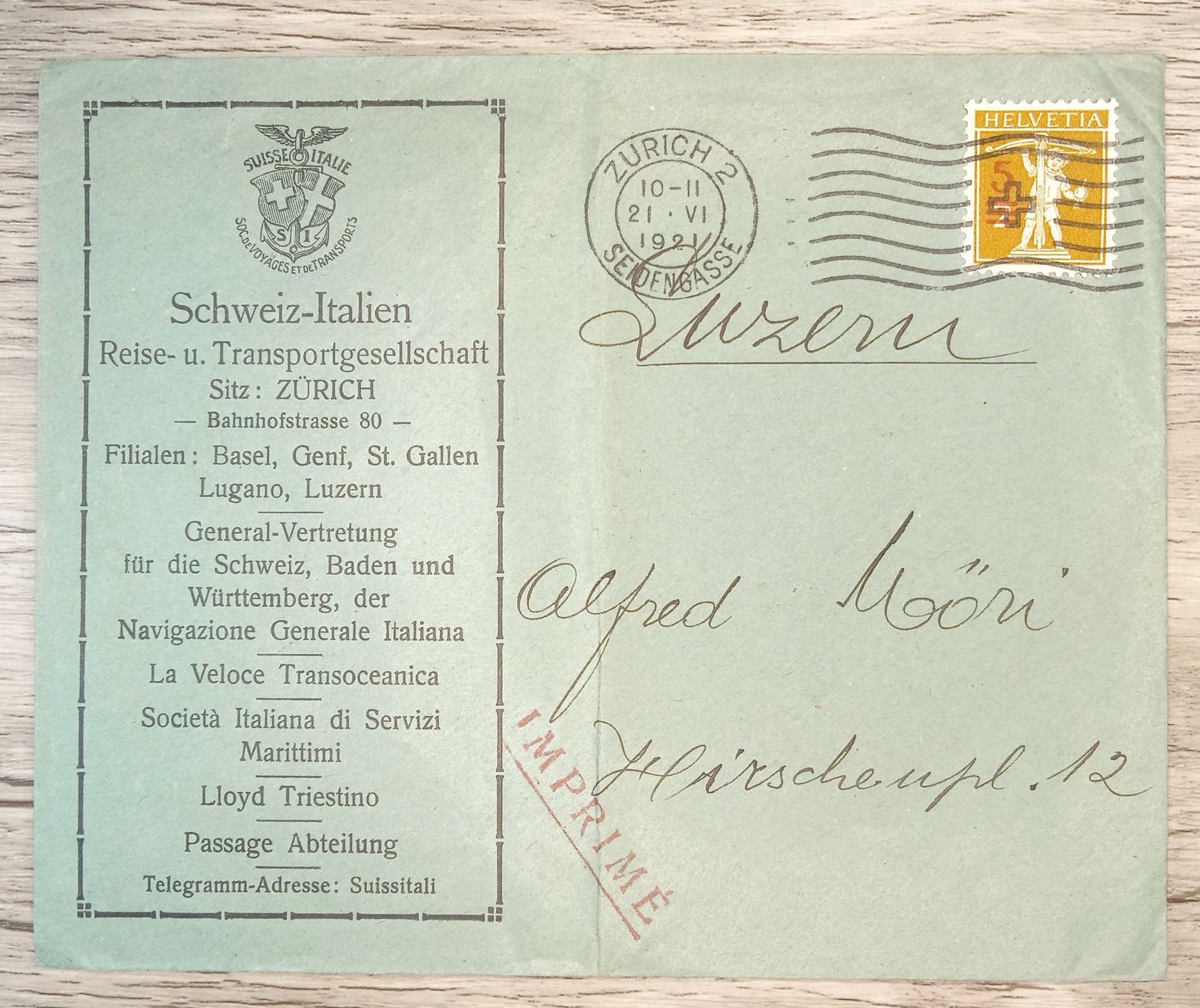 Tutti i francobolli: TR59 Enveloppe + Timbre Suisse 1921 – Usato da Cousset venduto da Patrick_Collections