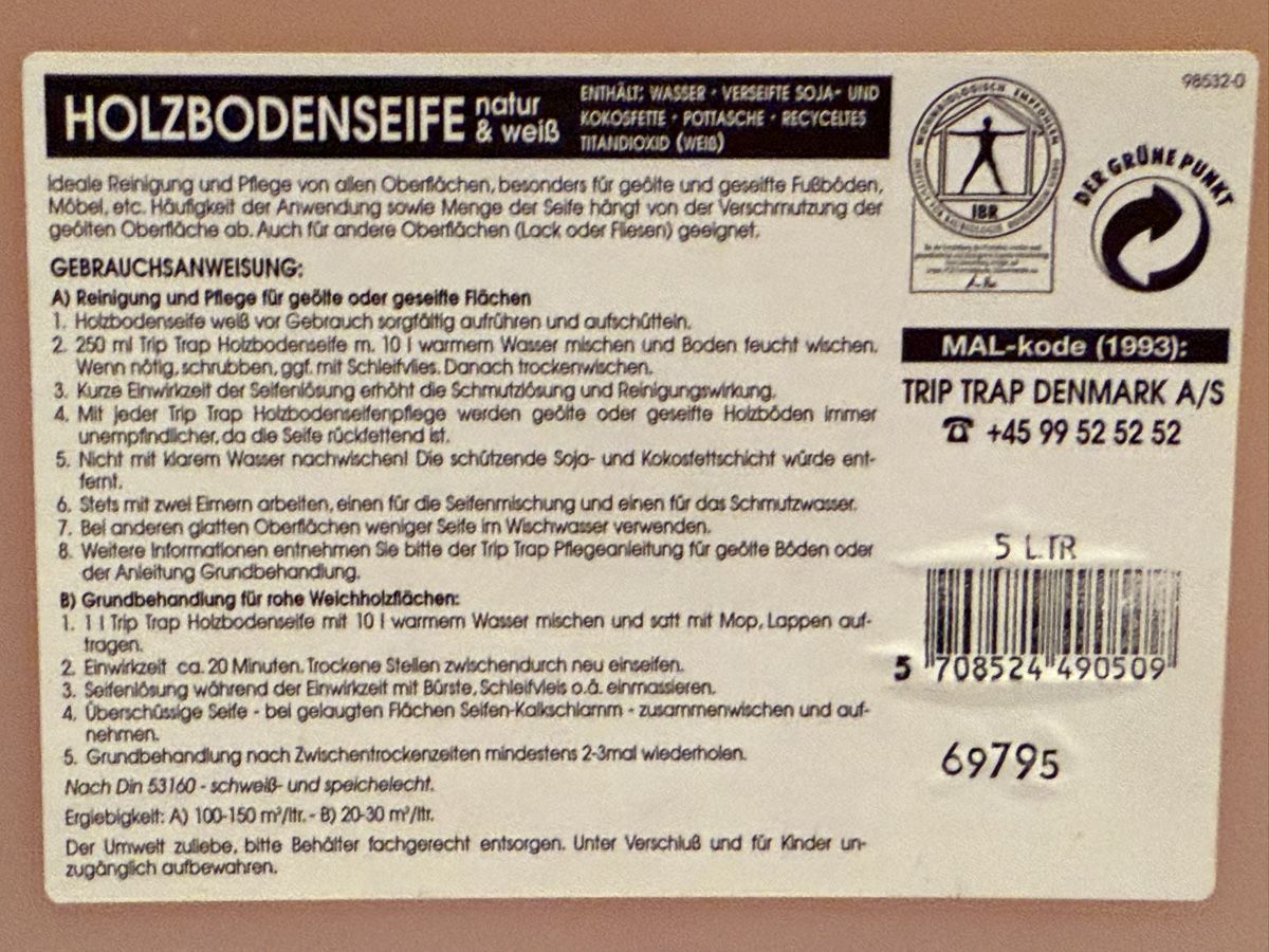 Prodotti di pulizia: Trip Trap Holzbodenseife, weiss, 5Lt – Nuovo e nell'imballaggio originale da Zürich venduto da leo0105 1