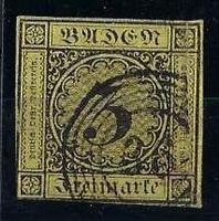 Baden ab: 1851 Schwarz au Gelb 3 Kreuzer gest.