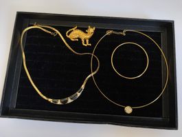 Schmuckset Damen Goldfarben Katze Halsketten Armband
