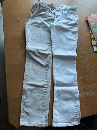 2x Damen-Hosen Jeans Sommer beige/weiss Gr. 36/38