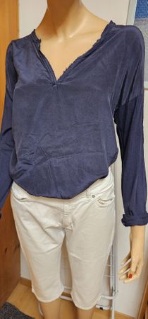 Patrizia Dini Bluse Gr.42, Dunkelbl.+ weissen Jeans knielang