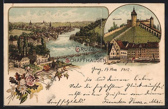 Cartes postales: Litho Schaffhausen, Ortsansicht, Munoth – D'occasion à Berlin par bartko-reher